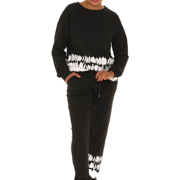 Black & White Abstract Crewneck Sweatshirt & Pocket Joggers - Picture 3 of 5